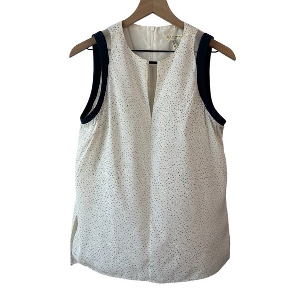 Rag and Bone Womens Top Medium White Blue Lana Sleeveless Blouse Polka Dot Sheer - Picture 1 of 8